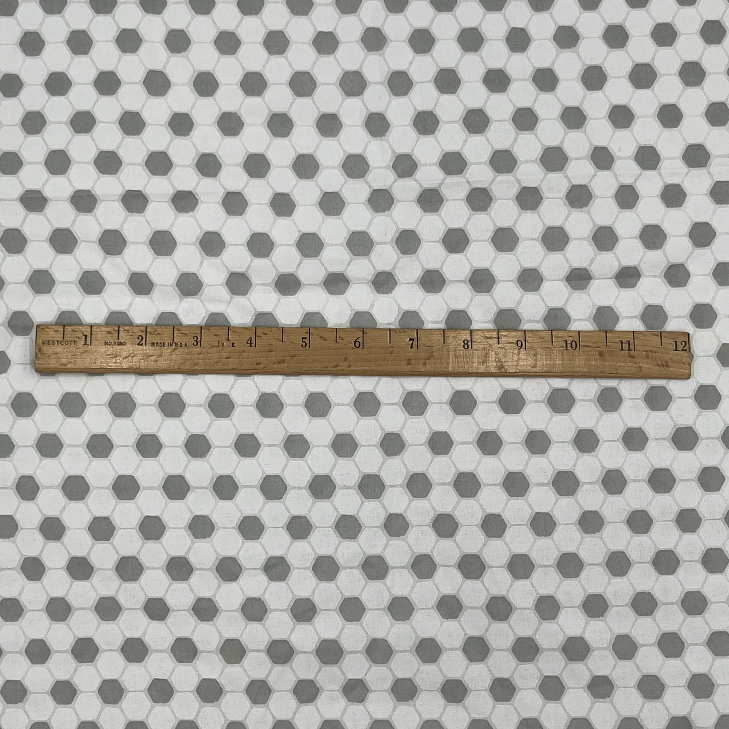 1 Yard Grey & White Hex Tile Print, Cotton