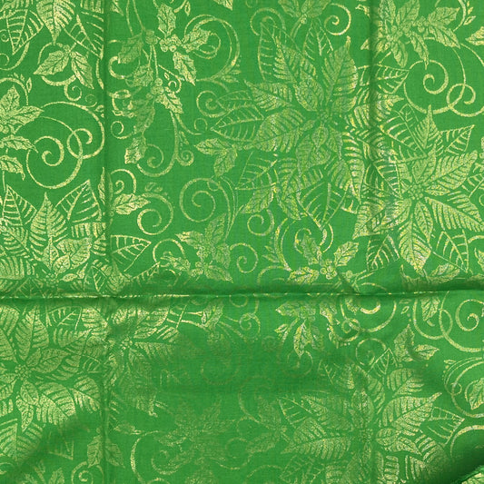 7/8 Yard Metallic Green Poinsettia Quilting Cotton