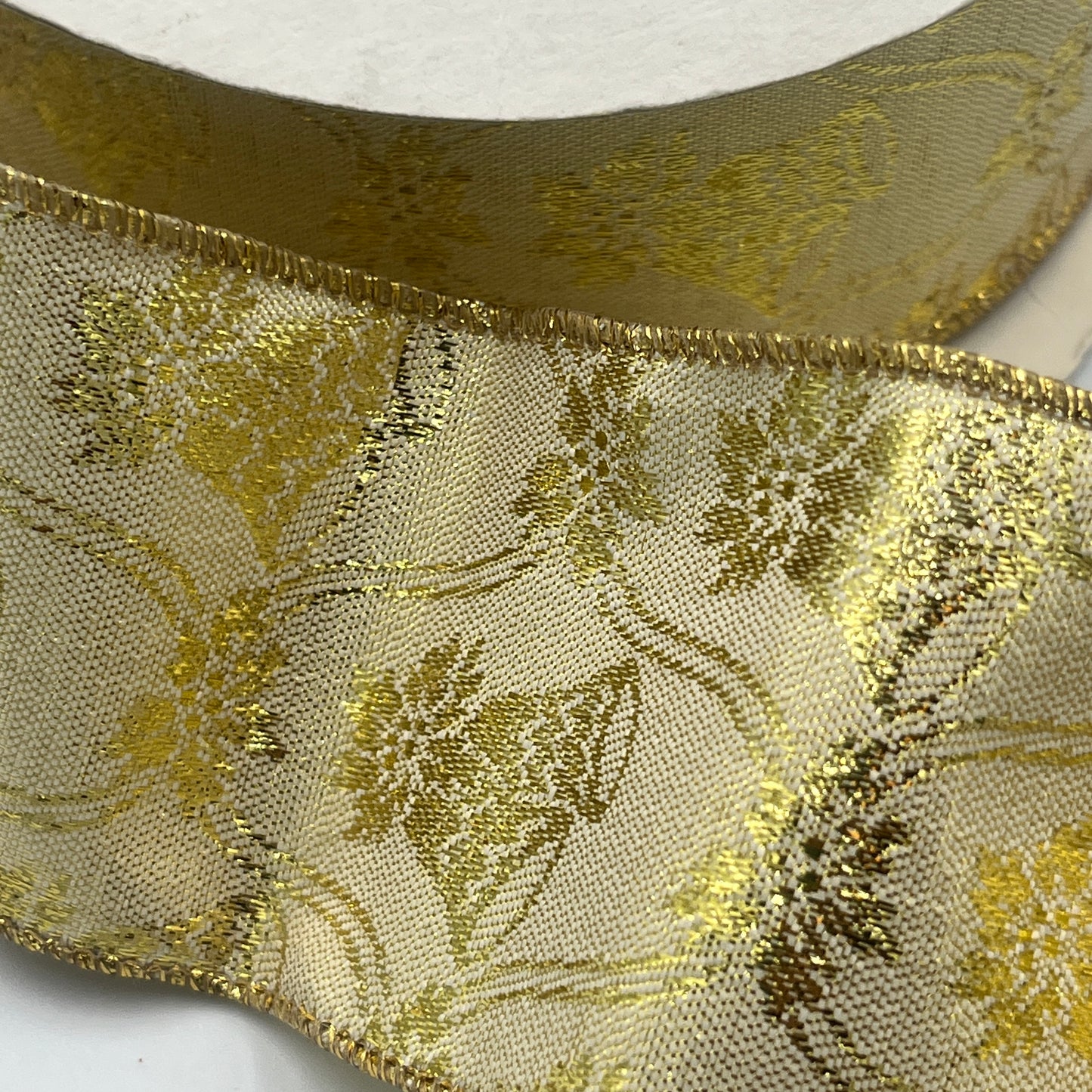 27 Yards Gold Metallic Jacquard Ribbon, Wired Edge, Floral Shop Quality