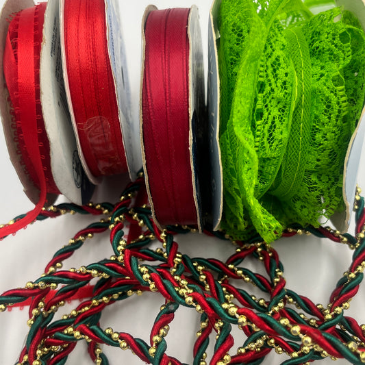 Holiday Ribbon & Trim Bundle, Red, Green & Gold Mix