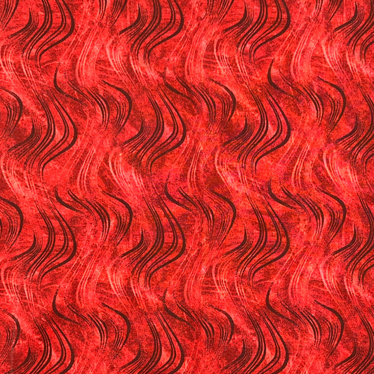 3 Yards + 8 Inches Red & Black Wave Print Quilting Cotton, Fabric Traditions 2022