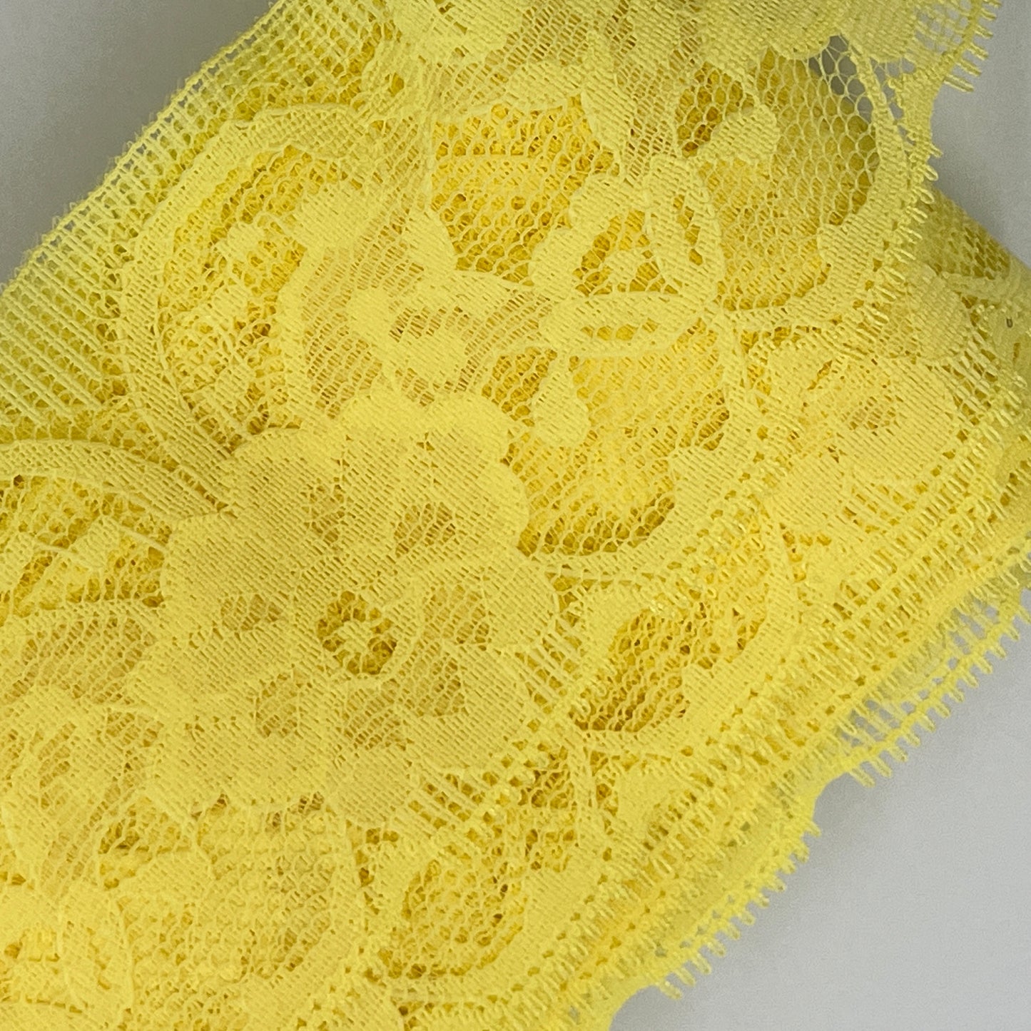 10+ Yards Lemon Yellow Floral Lace Trim, 2 1/4” Wide