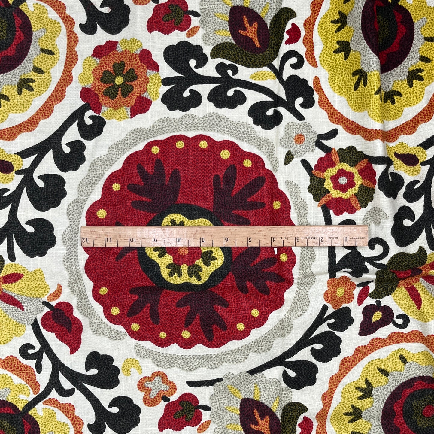 2/3 Yard Folk Art Floral Upholstery, Cotton Linen Blend