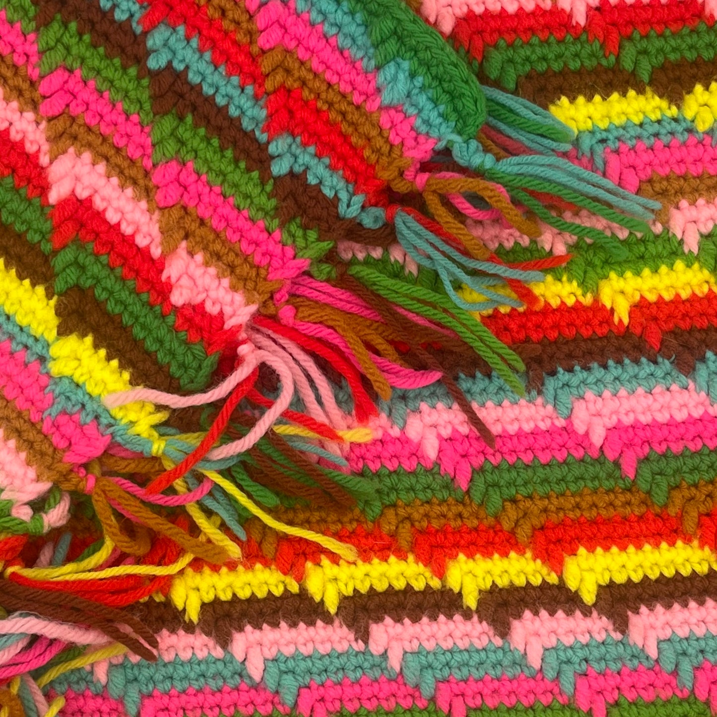 Vintage Crochet Afghan, Bright Chevron Stripe, 36" x 54"