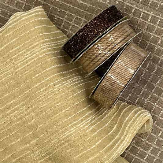 Fall, Neutral Crafting Bundle – 2 Fabric Pieces + 3 Spools Ribbon & Cord