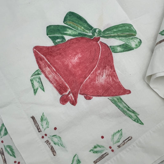 47" x 51" Hand-Painted Christmas Tablecloth, Vintage Cotton