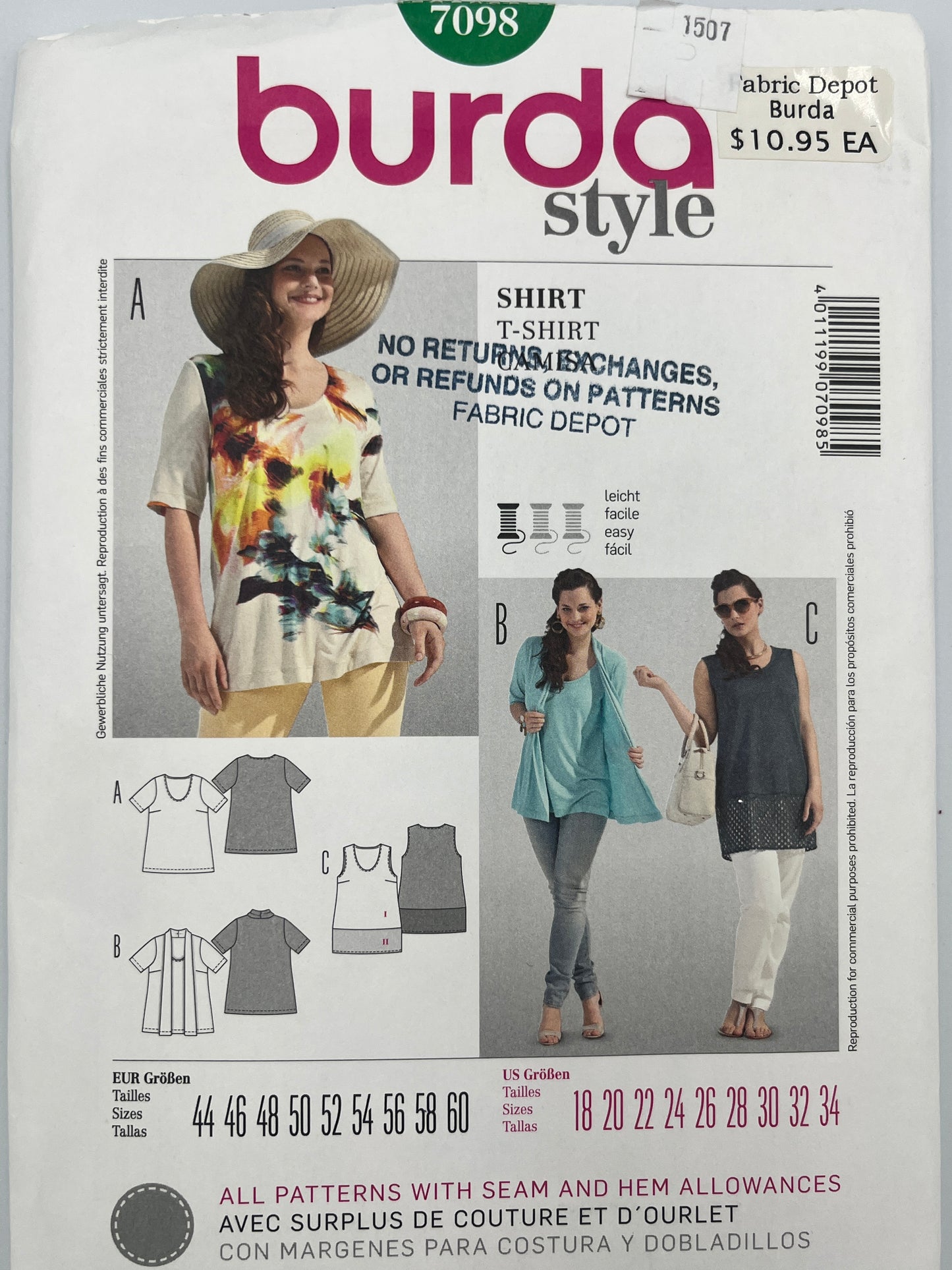 Burda Style 7098 Uncut Pattern, Plus