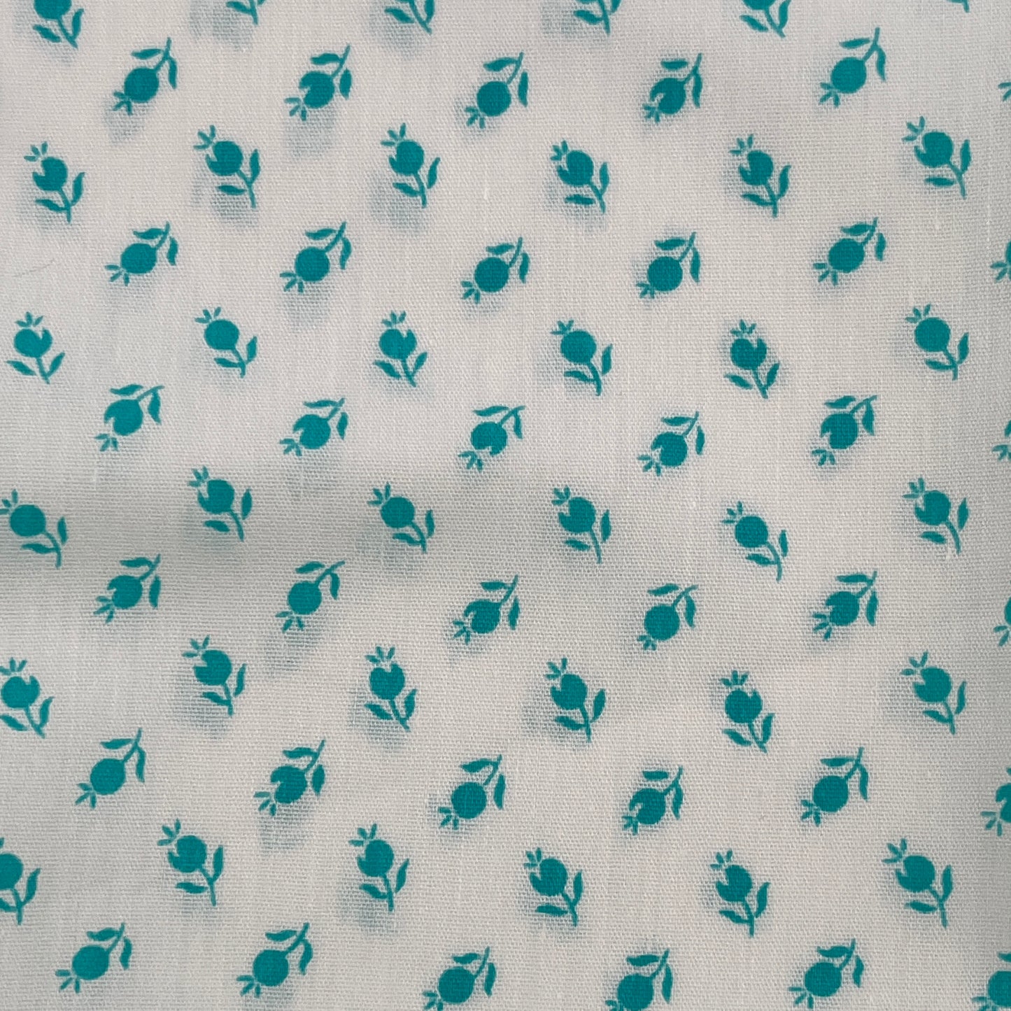 3 Yards Teal Floral Bud Print, Lightweight Cotton