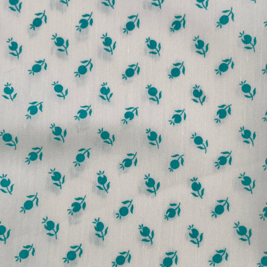3 Yards Teal Floral Bud Print, Lightweight Cotton