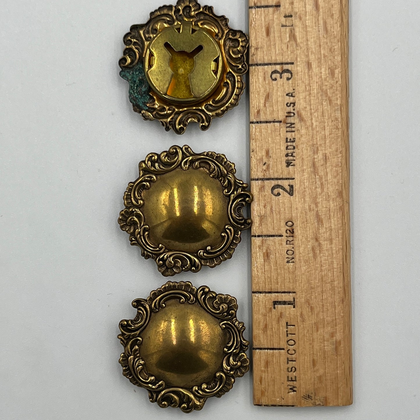 Three Vintage Metal Brass Button Covers