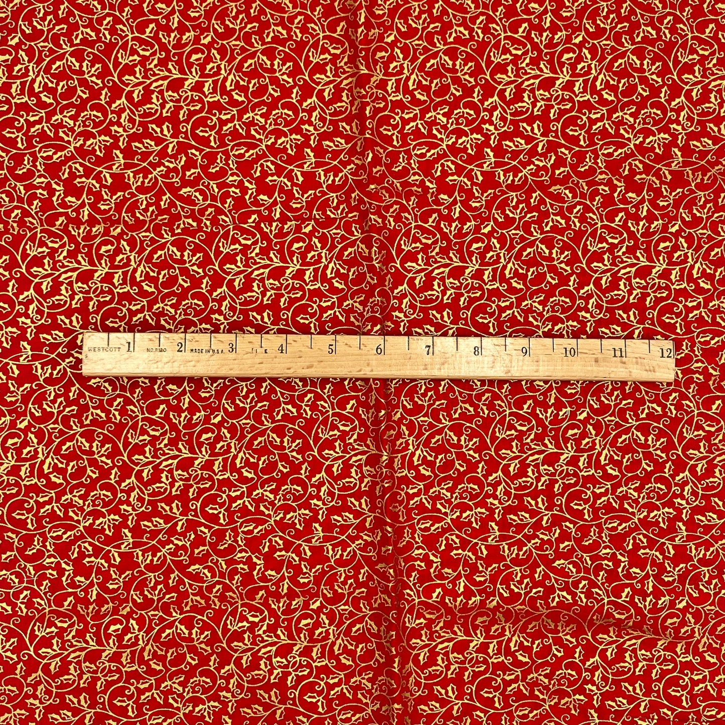 7/8 Yard Metallic Holly Scroll by Makower UK, Premium Quilting Cotton