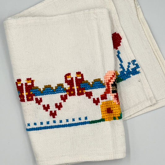 Vintage Hand-Stitched Cross Stitch Panel, 9” x 27”