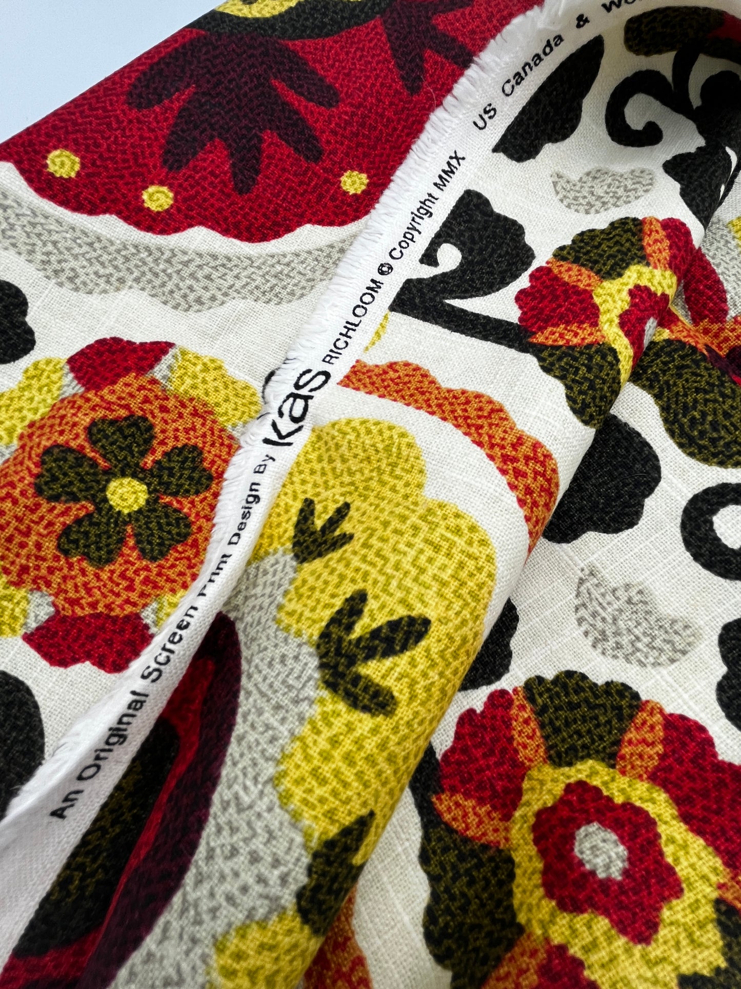 2/3 Yard Folk Art Floral Upholstery, Cotton Linen Blend