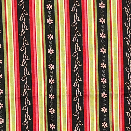 1 1/2 Yard Red, Green & Gold Stripe, Quilting Cotton