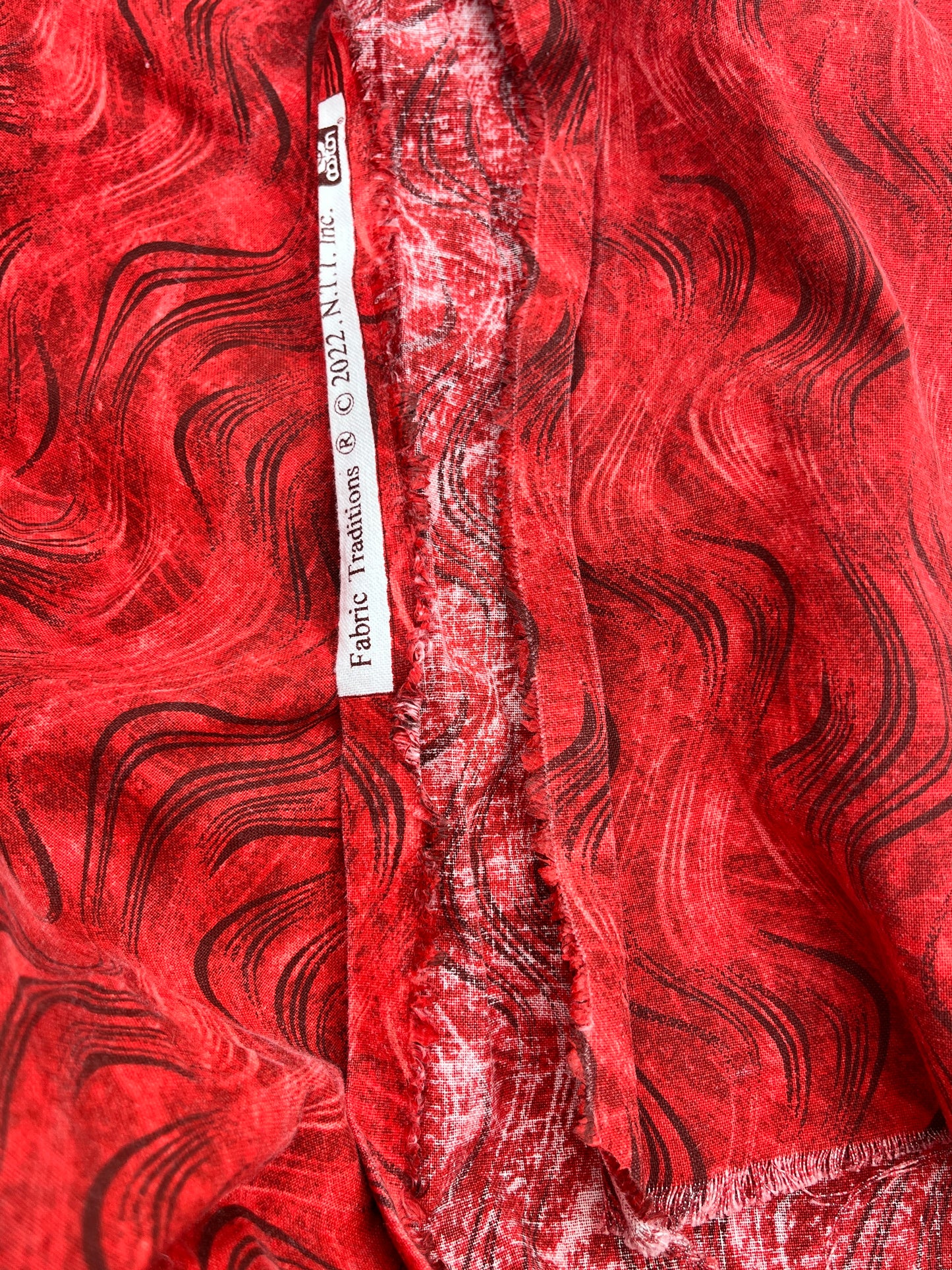 3 Yards + 8 Inches Red & Black Wave Print Quilting Cotton, Fabric Traditions 2022