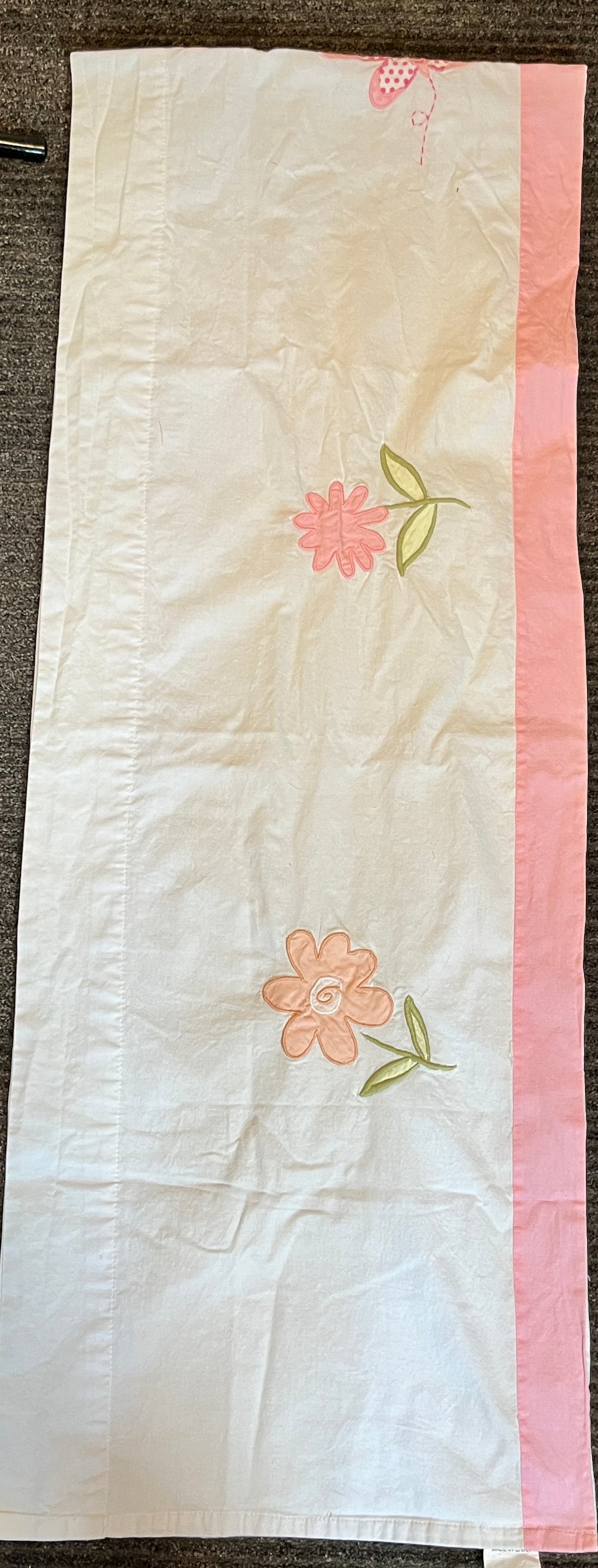 Pink Floral & Butterfly Appliqué Curtain Valance, Cotton, 15” x 80”