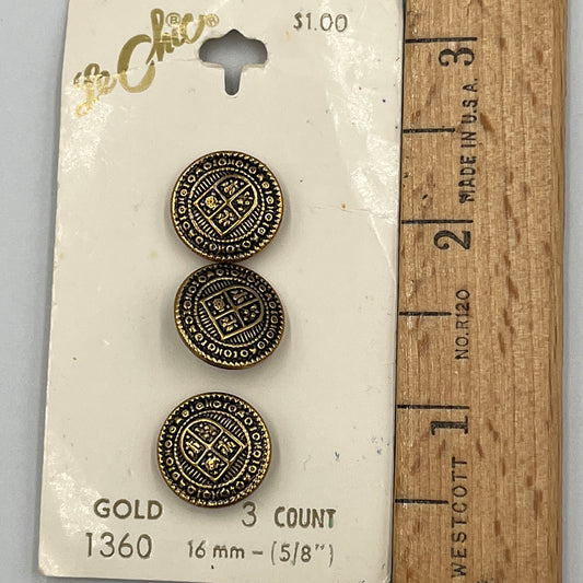 3, 5/8 Inch Vintage Metal Buttons