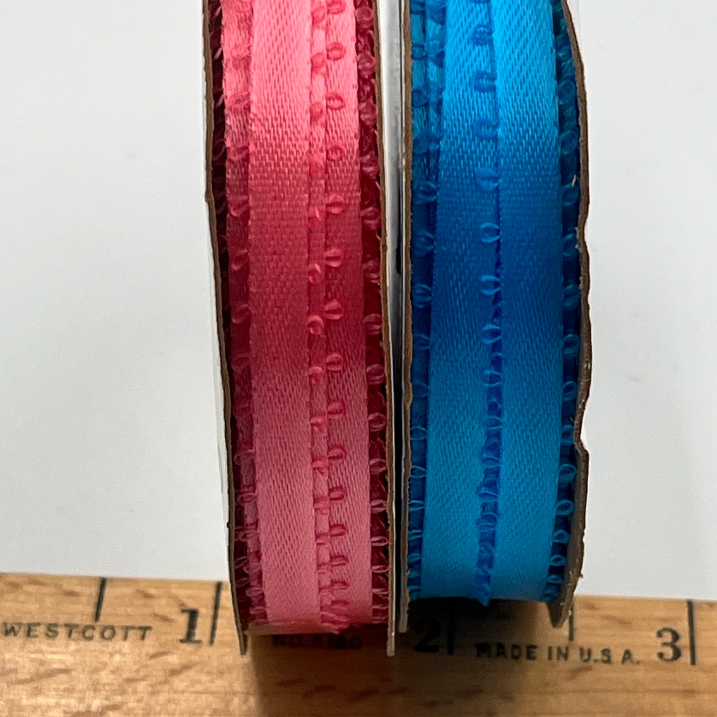 Ribbon Bundle, 2 Picot Edged Satin Ribbons, Pink & Blue