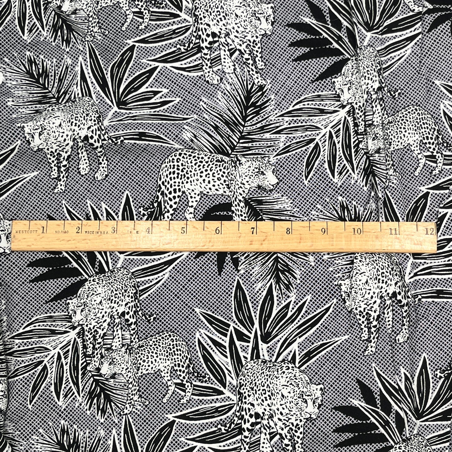5 Yards Black & White Leopard Print Rayon Challis,  58” Wide