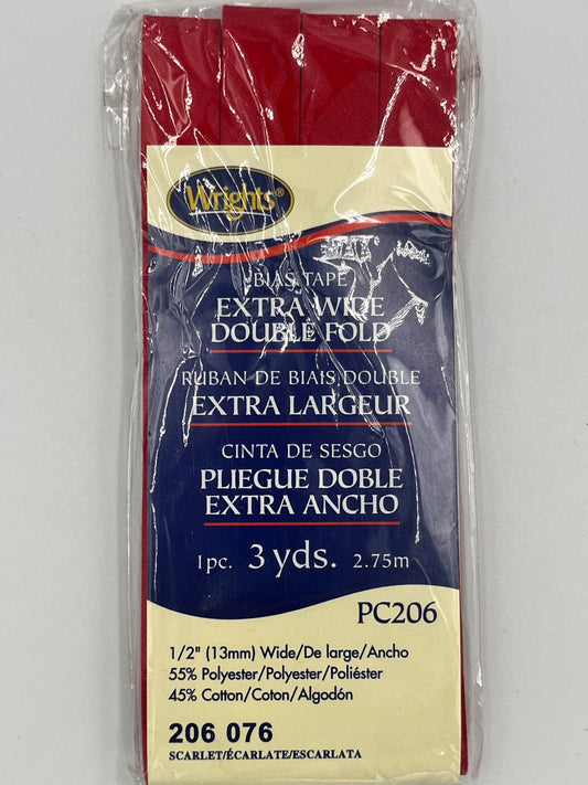 Wrights Extra Wide Double Fold Bias Tape, Scarlet
