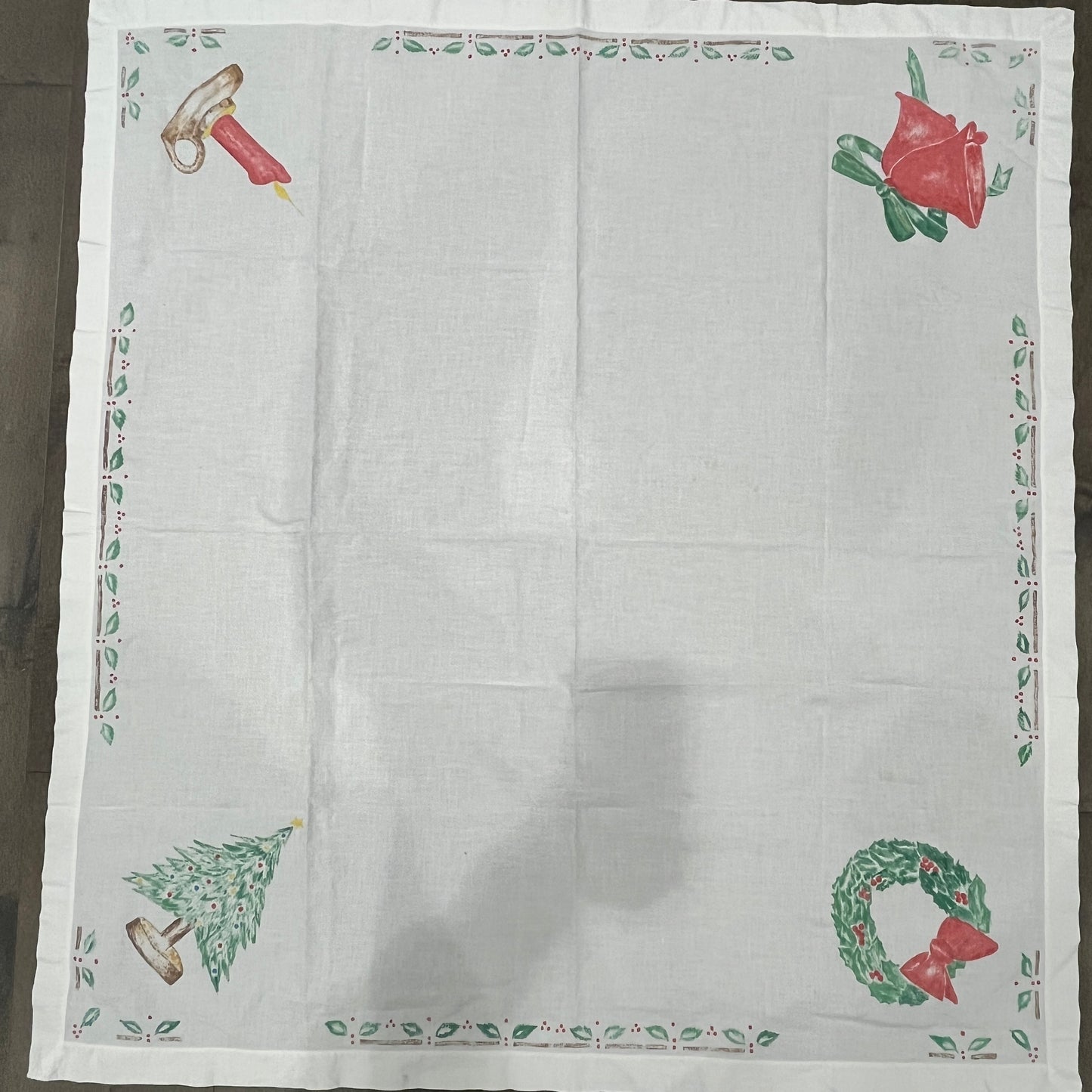 47" x 51" Hand-Painted Christmas Tablecloth, Vintage Cotton