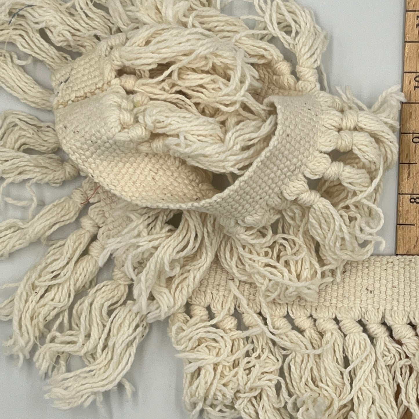 23 Inches Cream Macramé Fringe Trim, Thick Woven Cotton Look