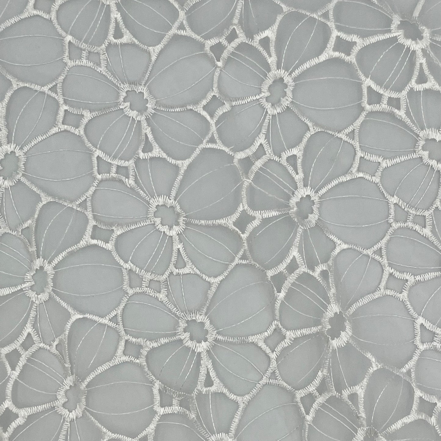 2 Yards White Floral Structured Organza - Polyester