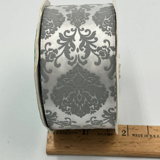 2 2/3 Yards Silver Damask Ribbon, 1 3/4" Wide