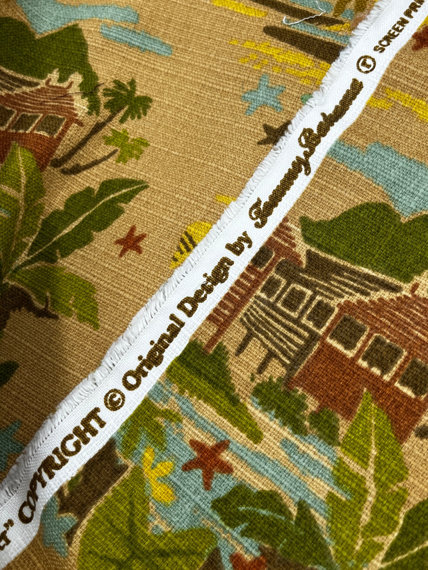 1+ Yard Vintage Screen Print Tommy Bahama TBO Waverunner, Cotton Canvas