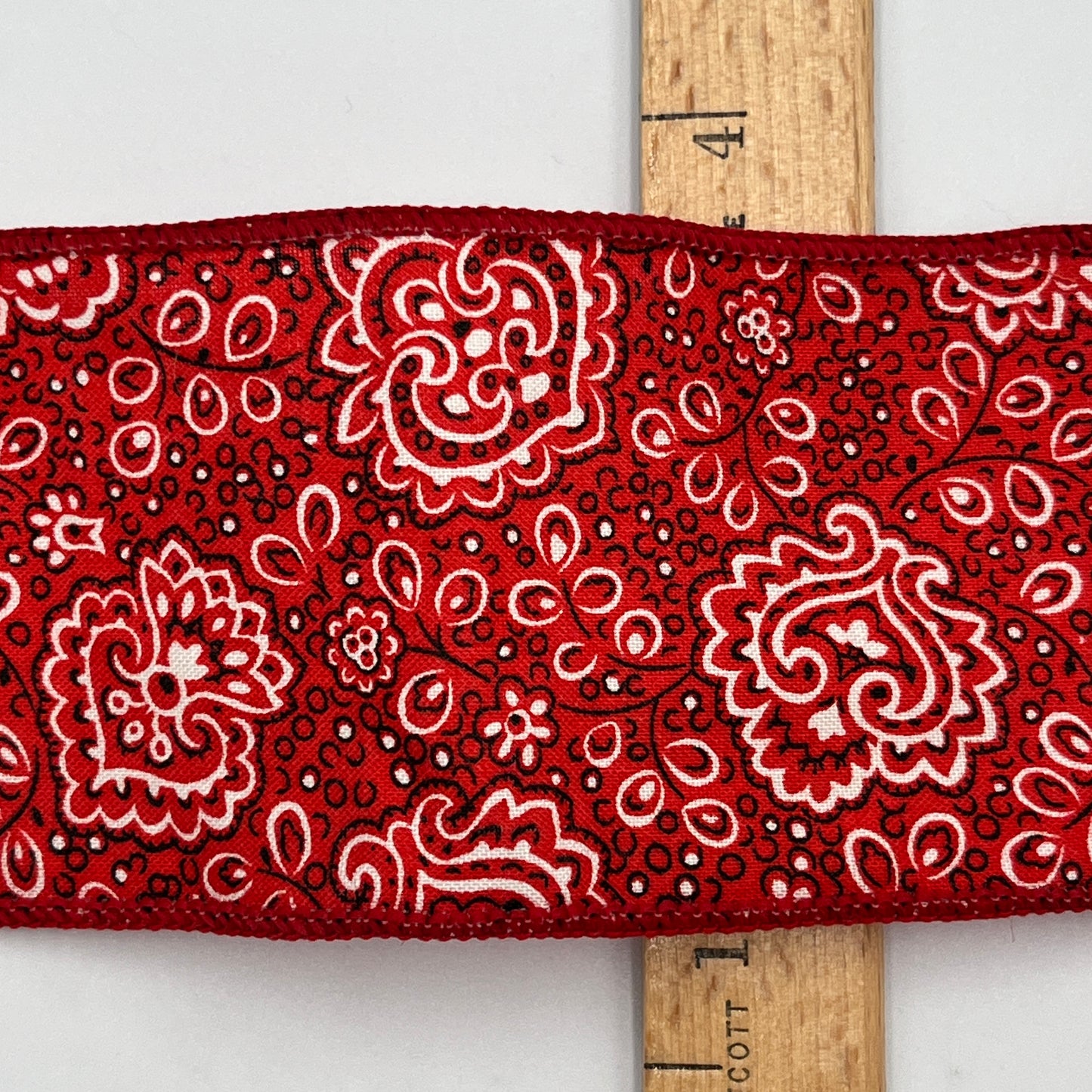 2 Yards Red Bandana Wire Ribbon, 2 1/2” Wide