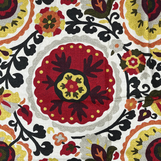 2/3 Yard Folk Art Floral Upholstery, Cotton Linen Blend