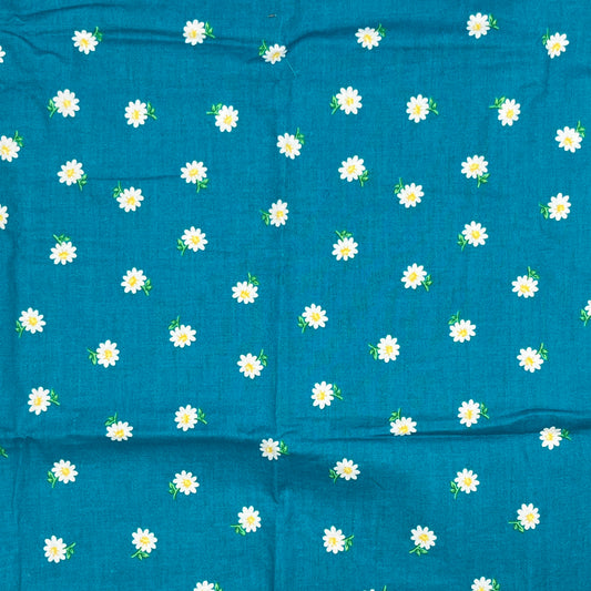 2/3 Yard Teal Daisy Print, Premium Quilting Cotton
