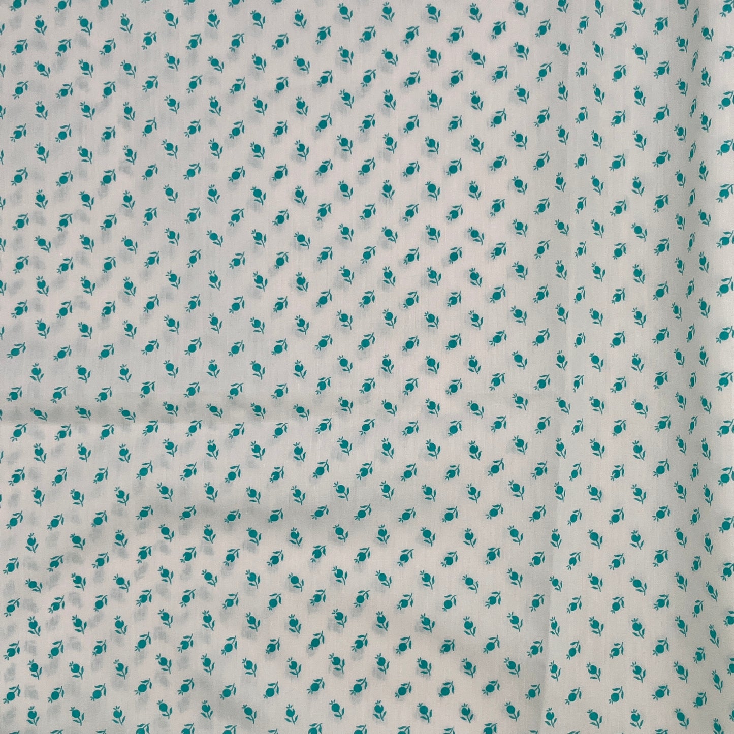 3 Yards Teal Floral Bud Print, Lightweight Cotton
