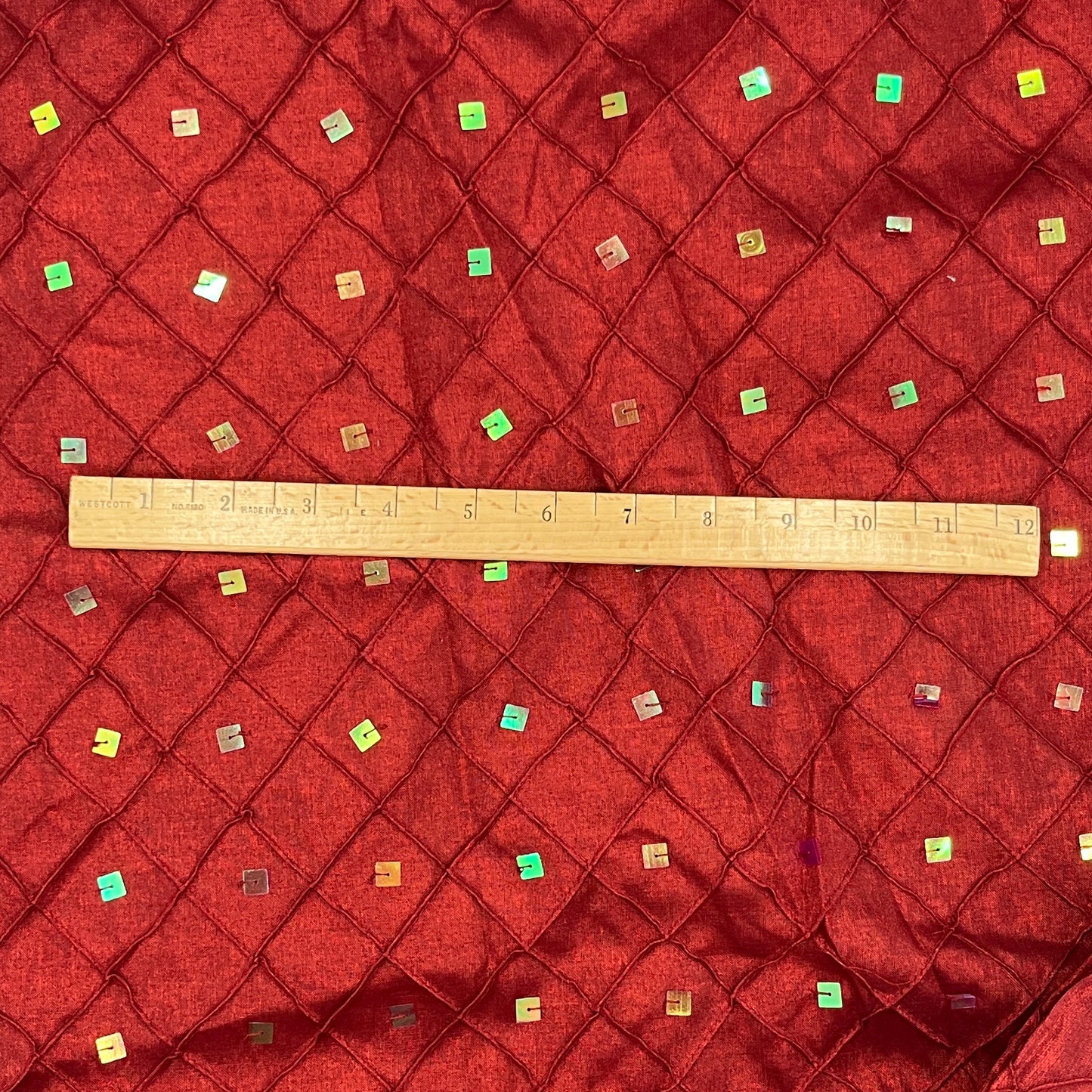 2 Yards Red Quilted Textured Sequin Apparel Fabric, Polyester