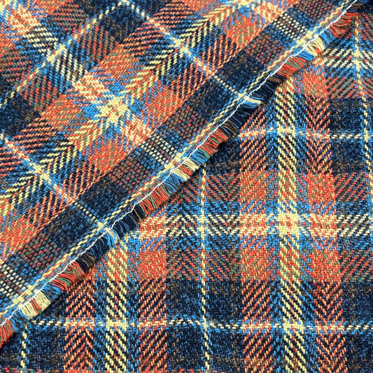 1 1/2 Yards Earth Tones Plaid Flannel, Cotton, Designer Deadstock