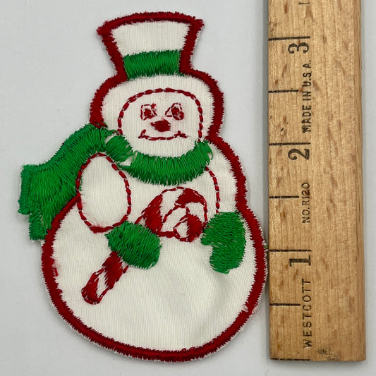 Vintage Snowman Christmas Embroidered Patch, Red