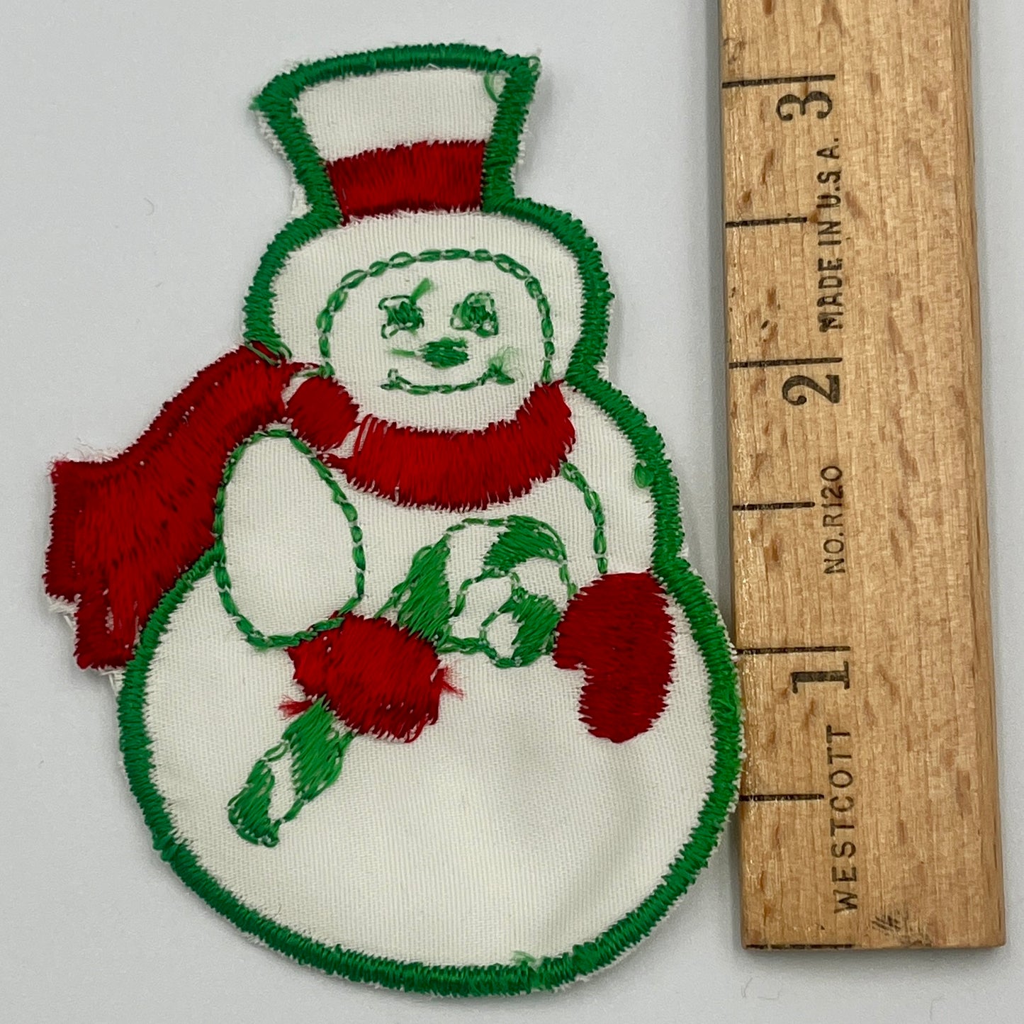 Vintage Snowman Christmas Embroidered Patch, Green
