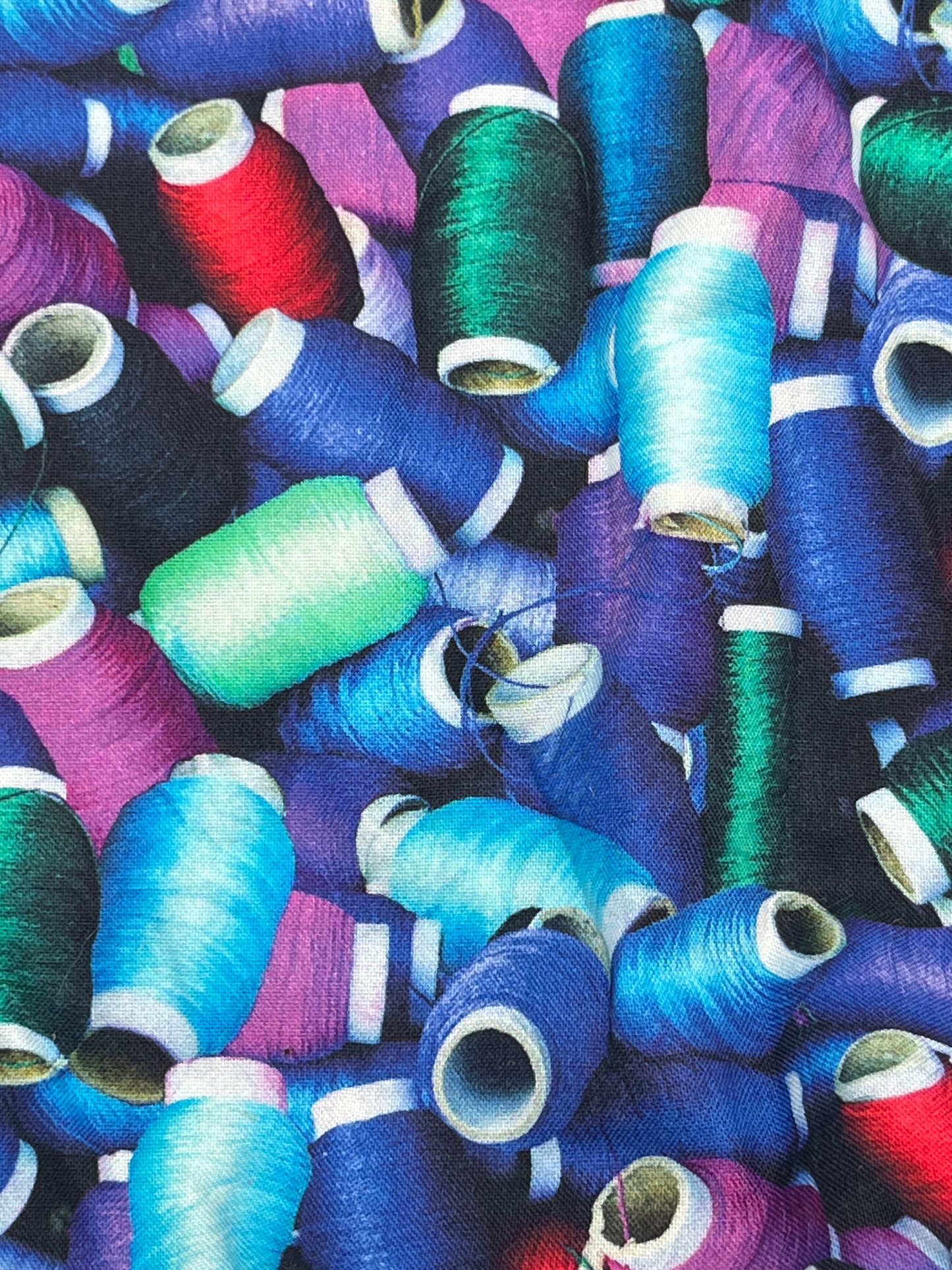3 2/3 Yards Multicolor Thread Spool Print Cotton, Smooth Finish Quilting Cotton