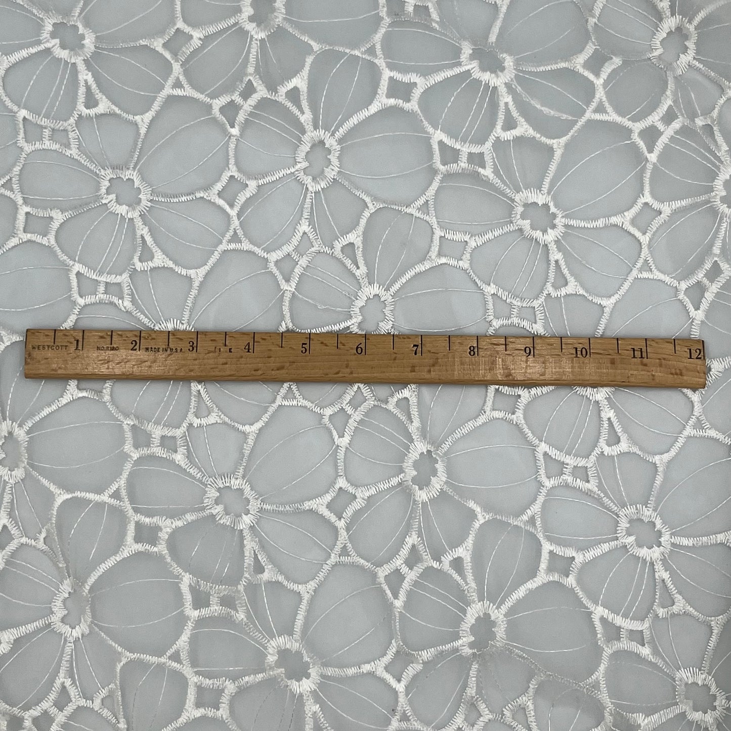 2 Yards White Floral Structured Organza - Polyester