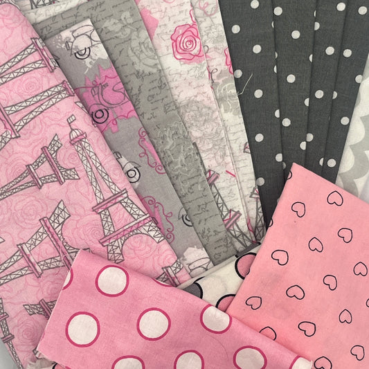 Paris & Polka Dots Fabric Bundle – 14.5 oz Quilting Cotton, 11 Fat Quarters + Bonus Yardage