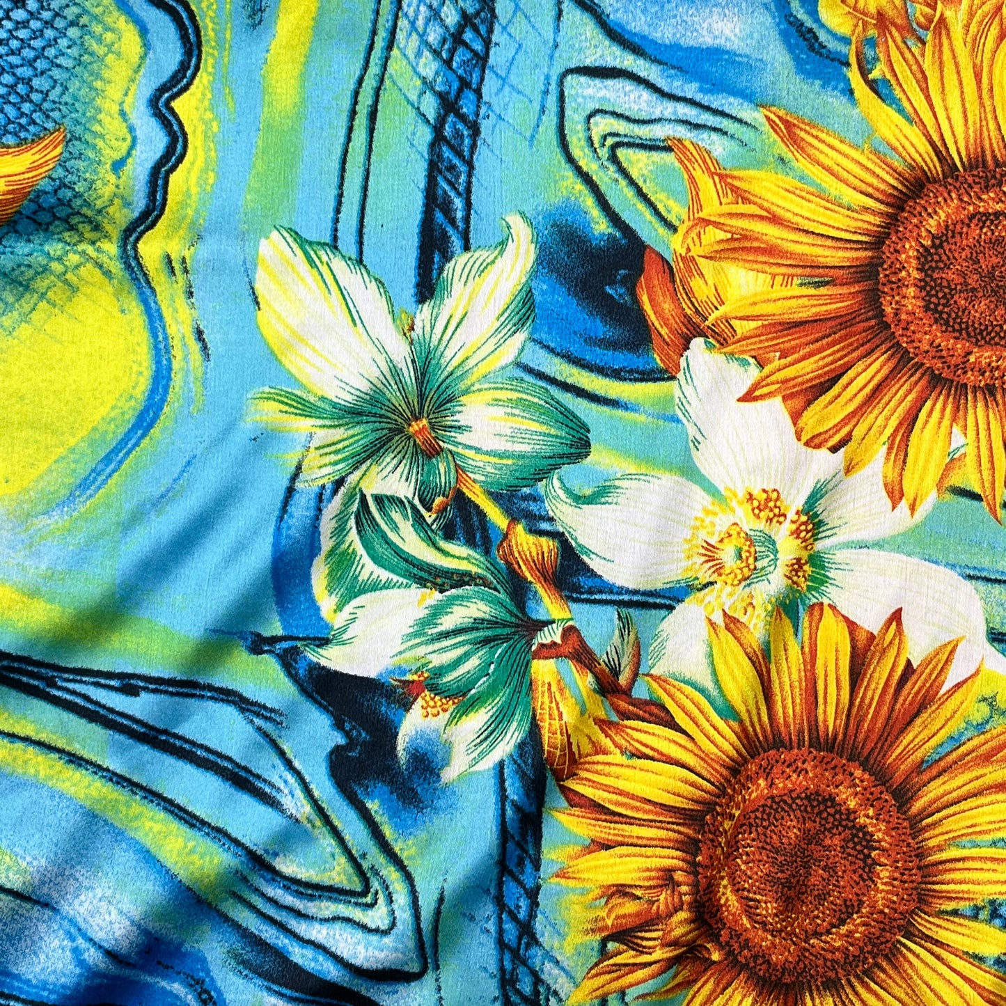 2 8/10 Yards Tropical Sunflower Print - Polyester Charmeuse
