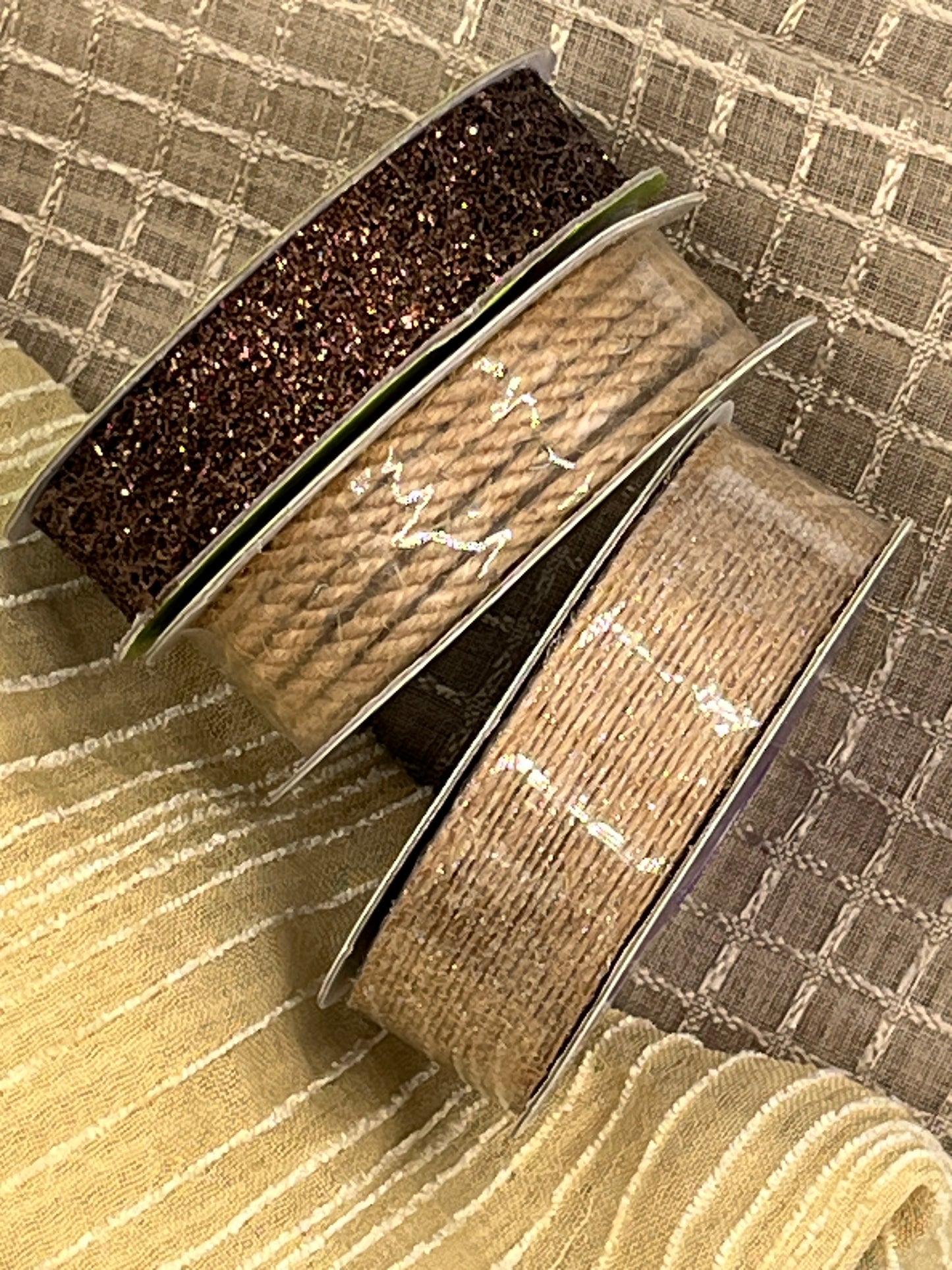 Fall, Neutral Crafting Bundle – 2 Fabric Pieces + 3 Spools Ribbon & Cord